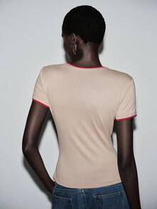 Lumivelle Women's Casual Crew Neck Short Sleeve T-Shirt - Apricot - View 2