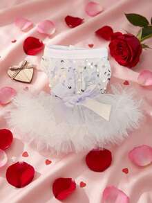 PETSIN 1件宠物通用情人节亮片网纱公主裙狗狗服装 - 白色 - 查看 7