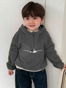 DAZY 男嬰字母山脈刺繡長袖拉鍊半開襟運動衫 幼兒 - 灰色 - 查看 3