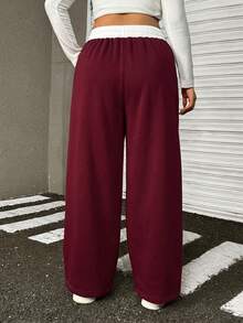 SHEIN EZwear 大码酒红色休闲宽松运动裤 - 酒紅色 - 查看 2