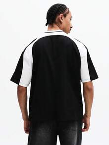 SUMWON Men's V-Neck Short Sleeve Soccer Jersey Style Polo Shirt With Color Block Panel Design Casual - Black - View 2