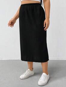 SHEIN Essnce Váy đen xẻ cao thời trang mùa xuân/hè cho nữ, thoải mái, đa năng, tôn dáng, chất liệu vải có họa tiết, chất liệu mềm mại, kiểu dáng đơn giản, váy đen xẻ tà mùa hè kiểu châu Âu, váy dài xẻ tà cho nữ, váy xẻ đùi, váy che phủ màu đen, váy mùa xuân cho nữ, váy mùa xuân cho nữ - màu đen - Xem 6