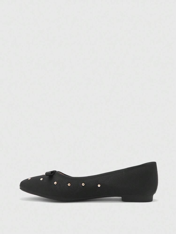 CUCCOO BIZCHIC Women's Fashion Everyday Versatile Round Stud Bow Flat Loafers Valentine's Day