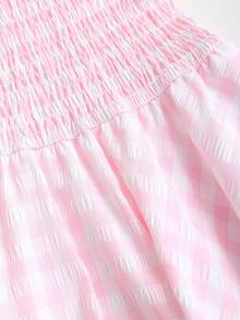 Sweetra Women's Pink Plaid Ruffled Mini Skirt With Bow, Cute & Sweet, Flattering, Versatile Y2K Academic Style, Casual For Spring/Summer, School/Vacation - Pink - View 4