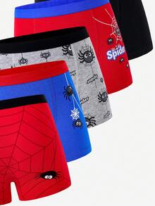 5 chiếc/gói Quần lót cotton in hình nhện dễ thương, thoải mái cho bé trai, nhiều màu - Nhiều màu - Xem 4