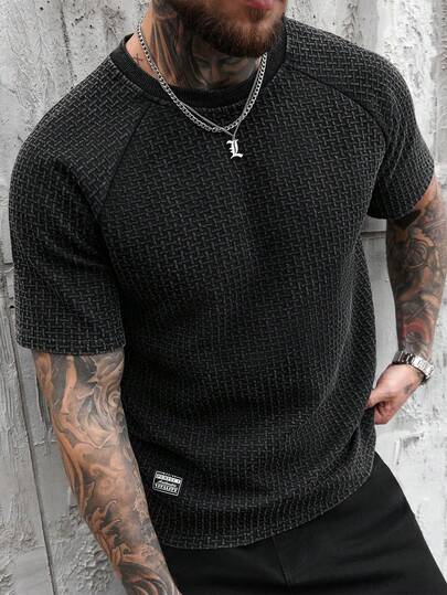 SLATEMANN Men's Round Neck Raglan Casual Versatile Commute Short Sleeve T-Shirt Mens Knit Top Grey Short Sleeve Top Grey Knit Short Sleeve Mens Short Sleeve Knit Knit Tshirt Men