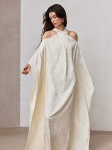 ZEYLAH Romantic Flowy Off-Shoulder Elegant Long Loose Dress, Spring - Beige - View 8