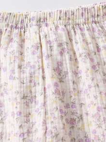 SHEIN Baby Girls Fall Autumn/Winter Pajamas-2 Pieces Floral Ruffle Collar Pajama Set Pink Pastel Long Sleeve Round Neck Button Front Pants Two Pieces Cozy - Purple - View 6