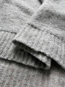 Sunnyshic Plus Size Sexy Off-Shoulder Solid Color Knit Sweater - Grey - View 8