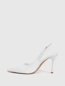 CUCCOO SZL Women's Pointed Toe Stiletto Heel White Slingback Pumps, Elegant For Wedding, Party, Banquet, Minimalist & Fashionable High Heels - White - View 4