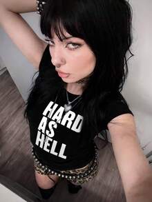 Resyla Retro Punk Style Lettered Short-Sleeved T-Shirt, Y2K Gothic Style Top, Street Hip-Hop Top, 90s Women's Fashion - Black - View 4