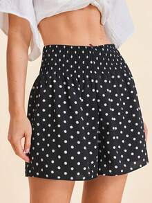 Coeurva Polka Dot Print Shirred Shorts