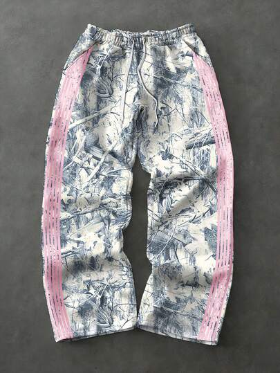 Manfinity EMRG Calça de moletom masculina casual com estampa total e cintura ajustável por cordão.