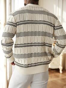Manfinity Homme Cárdigan de punto con cuello en V a rayas, estilo casual y preppy, de manga larga y ajuste regular con botones delanteros para hombre - Multicolor - Ver 2