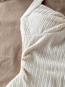 SHEIN 少女露背杏色迷你连衣裙，系带/荷叶边下摆，双层设计/适合派对/约会/情人节/度假/海滩度假装扮 - 杏色 - 查看 4