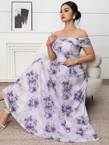 Modelyn 大码女式碎花露肩优雅连衣裙 - 彩色 - 查看 6