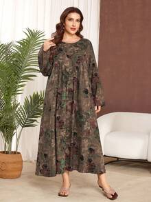 Lacomfia 休闲优雅圆领宽松印花大码女式连衣裙，春夏款 - 彩色 - 查看 6