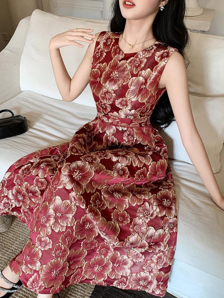 Women's Elegant Floral Print Sleeveless Dress, Summer Wedding Guest Dress Maxi Dress Sundress Boho