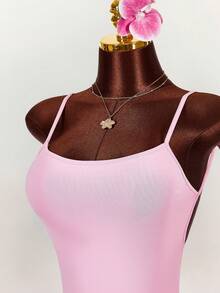 Amplova Đầm ôm sát dáng suông, cổ rộng, dây mảnh, thắt nơ, hở lưng, xếp ly, xẻ tà cao. - Hồng - Xem 5