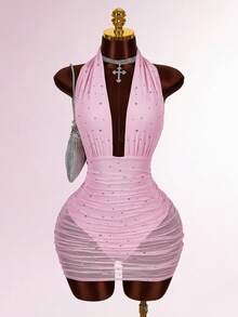 Amplova 水钻装饰露背紧身无袖派对礼服 - 粉色 - 查看 3