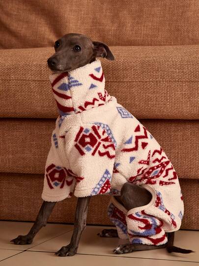 PETSIN Pawparrel 1pc Pet Autumn/Winter Fashion Double Sided Plush Warm And Elastic Comfortable Dog High Collar Jumpsuit