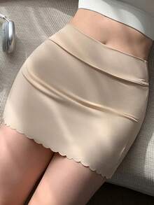 DAZY Young Girl Solid Color Elastic Waist Curved Hem Leggings Skirt - Khaki - View 3