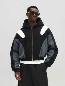 Áo hoodie ngắn tay SUMWON có khóa kéo, phối màu tương phản, thích hợp cho phong cách đường phố thường ngày, mùa đông thu, kiểu dáng rộng rãi, trơn. - màu đen - Xem 7