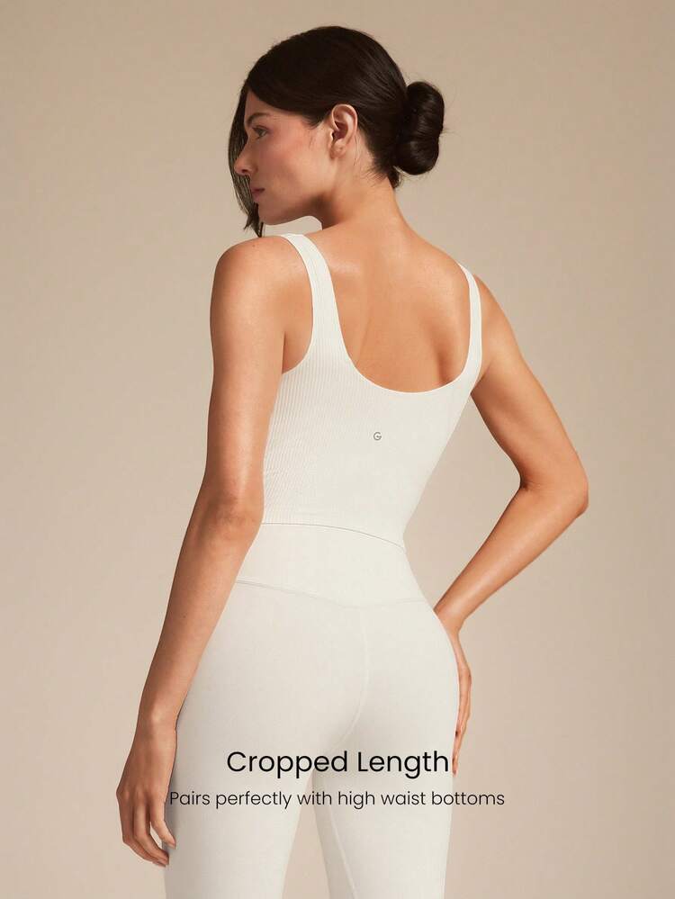 FeatherFit™-Ribbed Fresh Start Buttery-Soft Stretchy Bonding Flattering Seam Crop Tank Top Bra Low Impact Yoga Pilates Studio Gym Daily Casual Wear Removable Cups