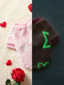 PETSIN Valentine's Day (With Glow) 1 Pc Pink Glow-In-The-Dark Heart & Star Pattern Flannel Printed Pet Sweatshirt - Multicolor - View 5