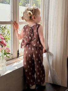 LMoss Kids 2件套女婴碎花无袖休闲上衣和打底裤套装 - 彩色 - 查看 4