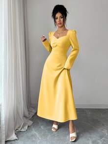 Modelyn Women's Puff Sleeve A-Line Dress - Yellow - View 6