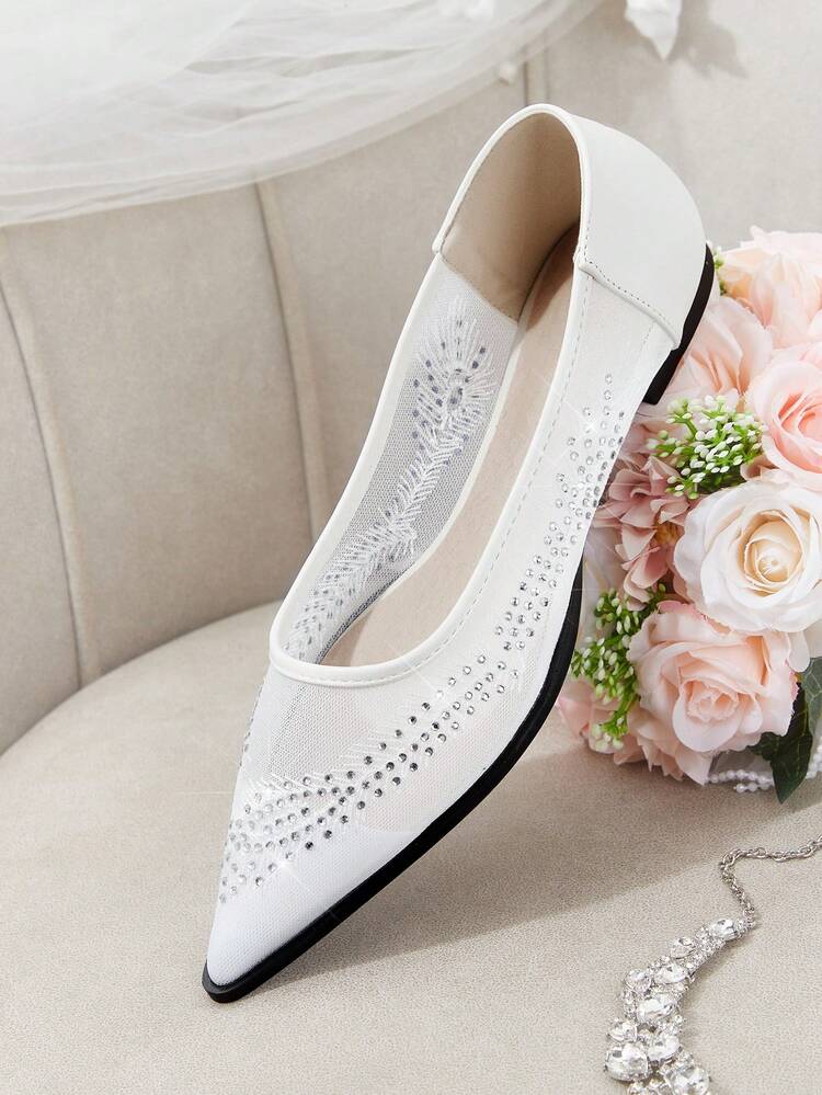 CUCCOO HITCHD Women's Pointed Toe Rhinestone Embellished Versatile Flat Shoes Valentine's Day