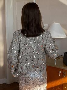 DAZY Elegant Long Sleeve Women's Jacket, Shiny And Graceful For Professional Office Wear, Spring/Summer Carnival - Silver - View 2