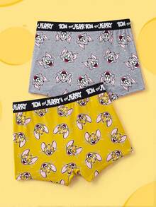 TOM & JERRY X SHEIN Men's Letter & Cartoon Pattern Comfortable Boxer Briefs - Brown - View 2