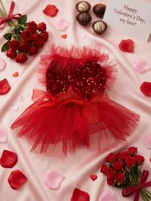 PETSIN 1件宠物通用情人节亮片网纱公主裙狗狗服装