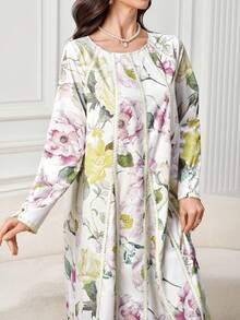 Yasmyna 女士花卉印花优雅长袖阿拉伯连衣裙 - 彩色 - 查看 1