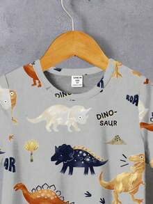 Áo thun ngắn tay cổ tròn in hình khủng long hoạt hình dễ thương, kiểu dáng thường ngày cho bé trai, thích hợp mặc mùa hè. - Nhiều màu - Xem 5