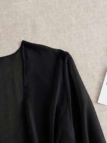 Swim Basics 女士纯色长袖休闲和服罩衫 - 黑色 - 查看 5