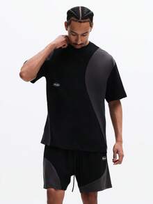 SUMWON Casual Loose Fit Color Block Crew Neck Short Sleeve T-Shirt And Matching Shorts Summer Co-Ord Set - Multicolor - View 4