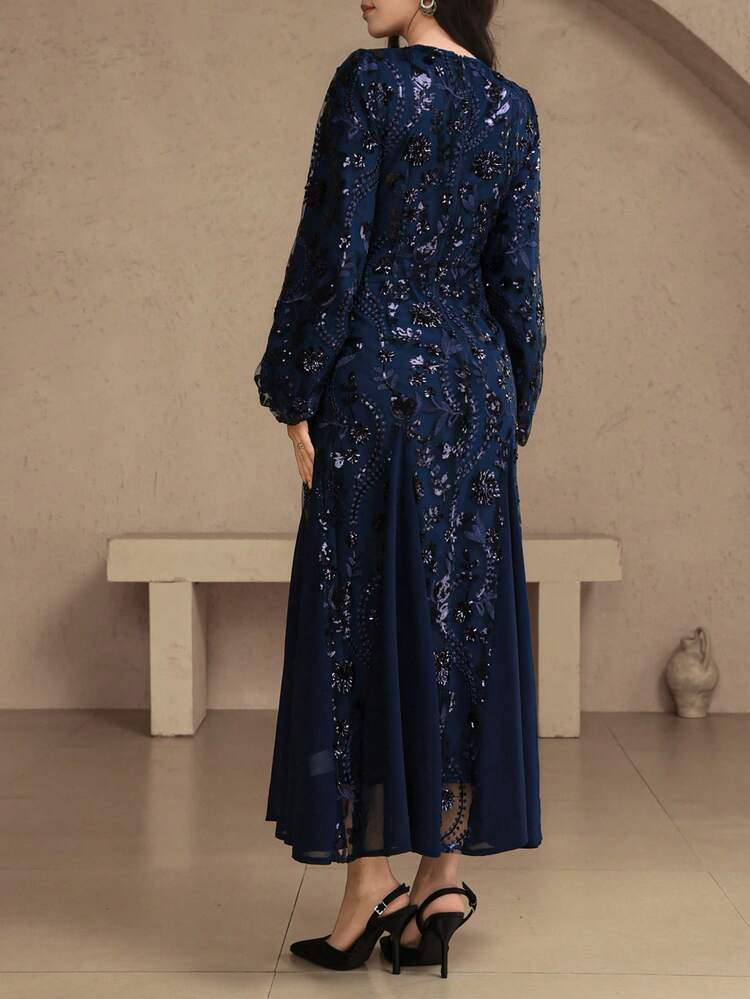 Sequin Mesh Patchwork Waist Midi Dress For Women Sparkly Dress Sundress
