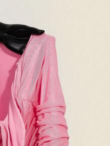 ICON Vestido mini ajustado de mujer de unicolor elegante con malla y drapeado - Rosa Pálido - Ver 8