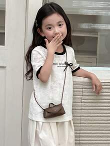 DAZY Young Girl Slogan Print Bow Decor Round Neck Short Sleeve Casual T-Shirt Summer - Beige - View 3