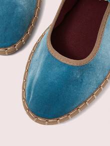 CUCCOO DOLLMOD Giày bệt nữ màu cam sáng, thanh lịch, cổ điển, thoải mái, xếp ly, kiểu Mary Jane bằng nhung. - Màu xanh nước biển / Kaki - Xem 7