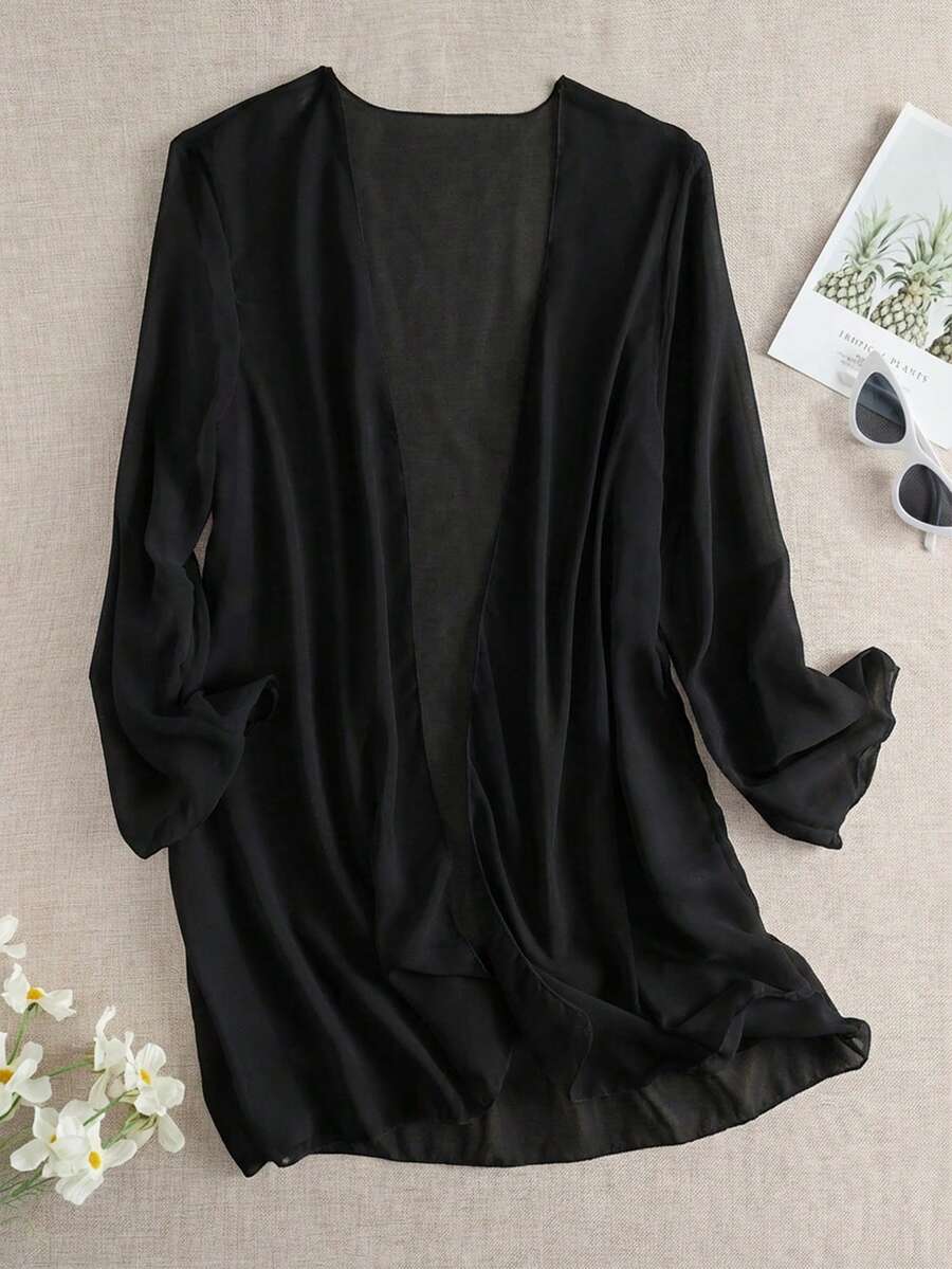 Swim Basics 女士纯色长袖休闲和服罩衫