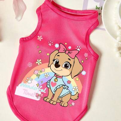 PETSIN 1pc Colorful Dog Printed Pet Tank Top, Breathable And Skin Friendly, Rose Red Edition