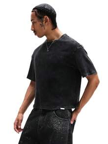 SUMWON Oversized Ribbed Cotton Short Sleeve Crew Neck T-Shirt Casual Streetwear Top For Spring Summer Everyday Comfort - Black - View 4