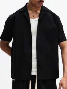 SUMWON Camisa casual de verano de manga corta con cuello Revere, ajuste delgado, con gráficos tonales, estilo contemporáneo, uso diario, ajuste clásico y liso para hombres - Azul Marino - Ver 5