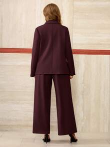 Roveilla Women's Elegant French Style Long Sleeve Blazer Jacket With Lapel Collar And Single-Breasted Design, Paired With Wide-Leg Suit Pants, Suitable For Commuting, Vacation, Afternoon Tea, Romantic Occasions, High-Quality Fabric, Spring/Autumn - Maroon - View 2