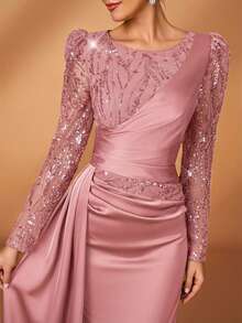 Serin 新娘母亲优雅亮片曳地正式礼服 - 藕粉色 - 查看 2
