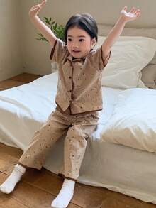 DAZY 2 pièces Ensemble  et confortable de Top à col imprimé floral et leggings pour bébé fille. Vêtements pour tout-petites filles - Kaki - Voir 7